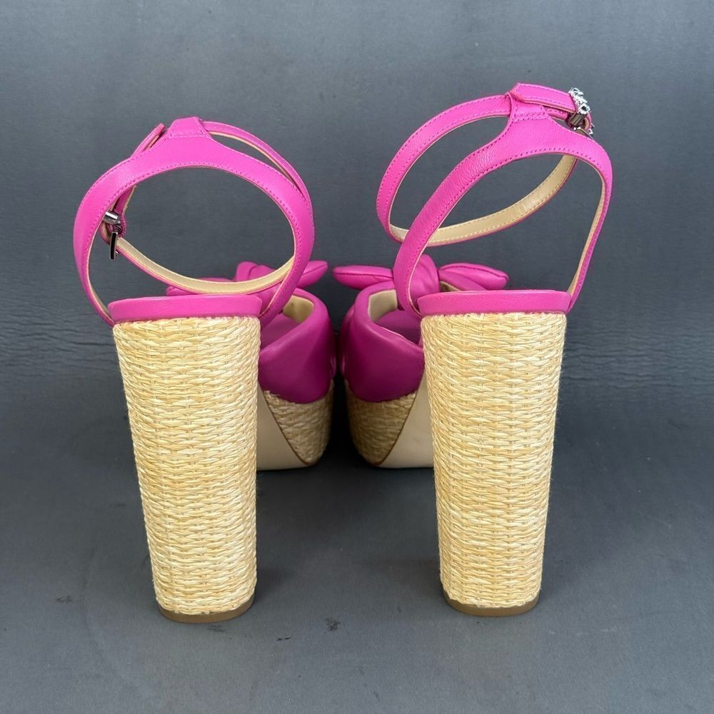 Womens Michael Kors Sadie Hot Pink Bow Heels Ankle Strap Leather sandals size 9 - Picture 5 of 9